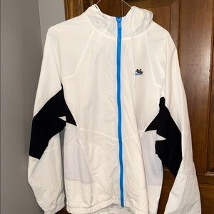 Nike White and Black Jacket with Blue Zipper